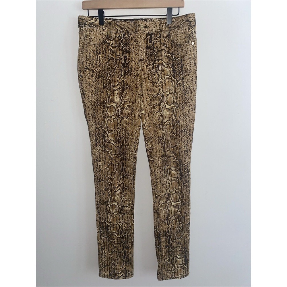 Tory Burch beige cotton blend animal print snake‎ pants gold logo button 29